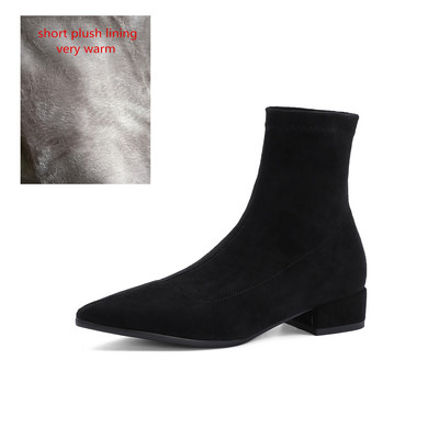 Ženske gležnjače s čarapama 2022. Proljeće Jesen Sa šiljatim prstima Niska peta Elastično jato Crne Udobne čizme Ženske cipele Velika veličina 42 43