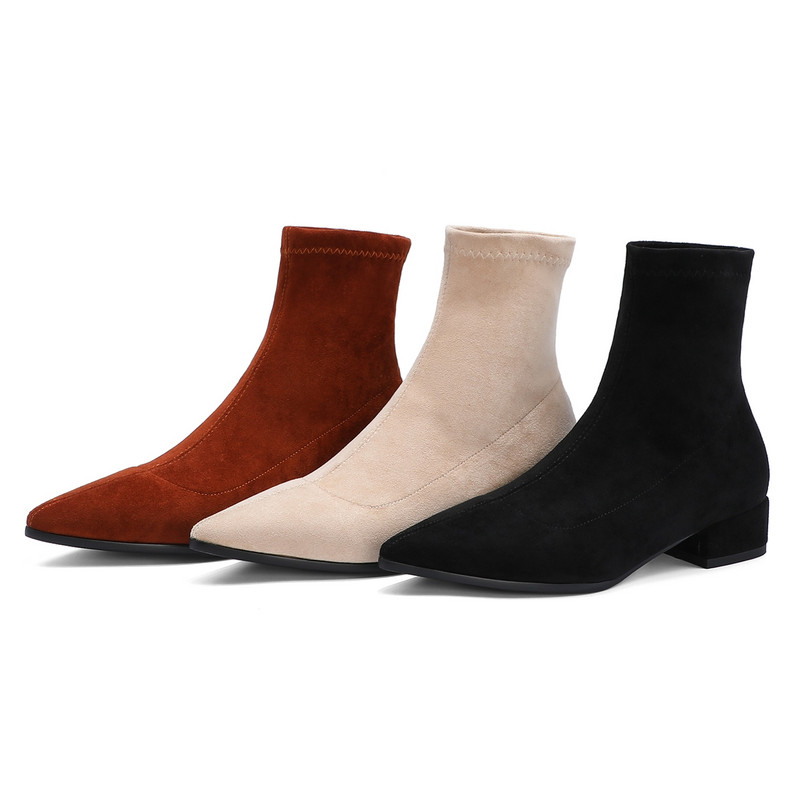 Ženske gležnjače s čarapama 2022. Proljeće Jesen Sa šiljatim prstima Niska peta Elastično jato Crne Udobne čizme Ženske cipele Velika veličina 42 43