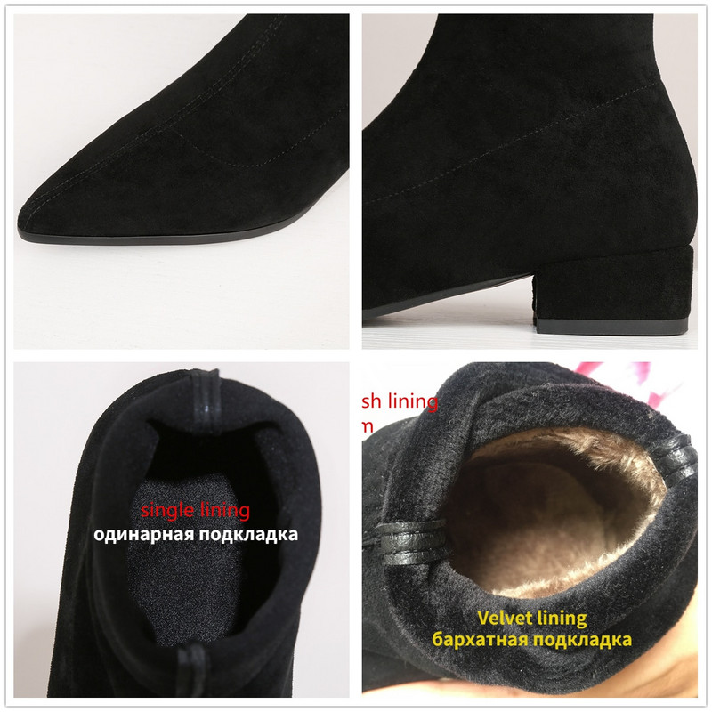 Ženske gležnjače s čarapama 2022. Proljeće Jesen Sa šiljatim prstima Niska peta Elastično jato Crne Udobne čizme Ženske cipele Velika veličina 42 43