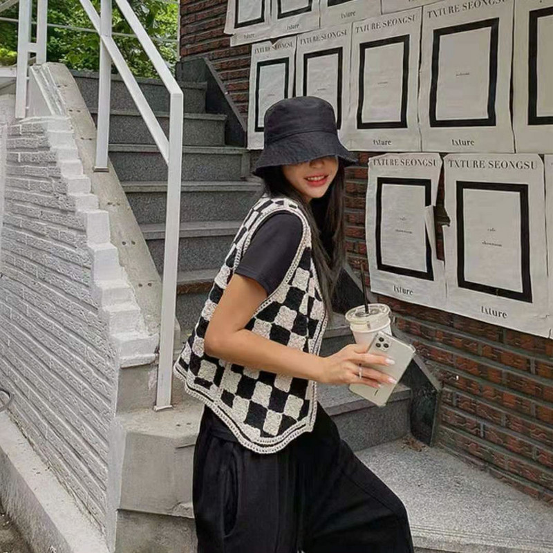 Argyle Vest Sieviešu Retro Vispārpiemērots rudens sieviešu apģērbs bez piedurknēm V veida kakla izgriezuma elegants stilīgs pusaudžu apģērbs Ielu apģērbs mētelis Basic