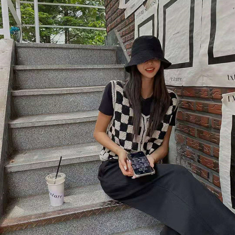 Argyle Vest Sieviešu Retro Vispārpiemērots rudens sieviešu apģērbs bez piedurknēm V veida kakla izgriezuma elegants stilīgs pusaudžu apģērbs Ielu apģērbs mētelis Basic