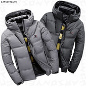 Vyriška balta pūkinė striukė su gobtuvu, stora pūkinė striukė Vyriška laisvalaikio aukštos kokybės paltas terminis žiemos parkas vyrams Naujas