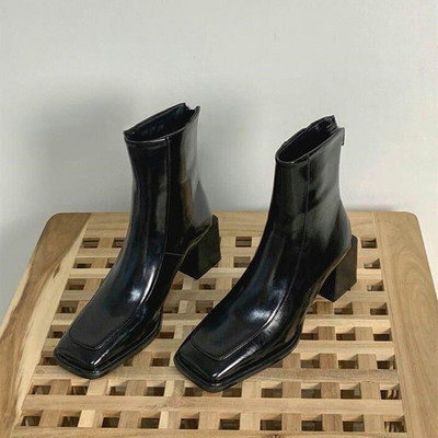 Jauni sieviešu Chelsea zābaki, 2022. gada modes kvadrātveida purngala aizmugurējie sieviešu rāvējslēdzēji, eleganti īsi zābaki kvadrātveida augstpapēžu kurpēm