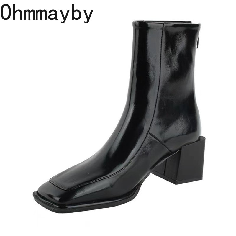 Jauni sieviešu Chelsea zābaki, 2022. gada modes kvadrātveida purngala aizmugurējie sieviešu rāvējslēdzēji, eleganti īsi zābaki kvadrātveida augstpapēžu kurpēm