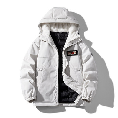 Vēja necaurlaidīgs silts vīriešu ziemas mētelis ar kapuci, burbuļjaka, vēja necaurlaidīga flīsa un bieza parka jaka