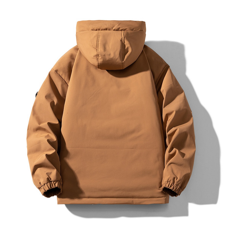 Vēja necaurlaidīgs silts vīriešu ziemas mētelis ar kapuci, burbuļjaka, vēja necaurlaidīga flīsa un bieza parka jaka