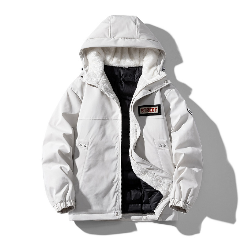 Vēja necaurlaidīgs silts vīriešu ziemas mētelis ar kapuci, burbuļjaka, vēja necaurlaidīga flīsa un bieza parka jaka