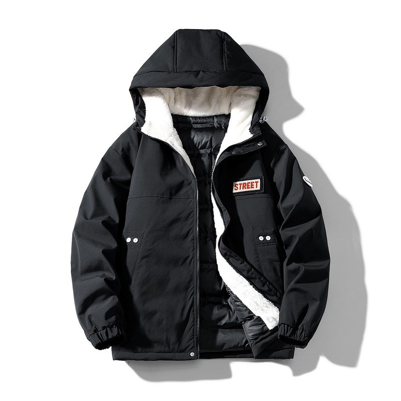 Vēja necaurlaidīgs silts vīriešu ziemas mētelis ar kapuci, burbuļjaka, vēja necaurlaidīga flīsa un bieza parka jaka