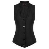 KK vintage jakas sieviešu topi ar U veida kakla izgriezumu, veste Mētelis bez piedurknēm, statīvs apkakle ar vienrindu vienkrāsainu, slaidu, apgrieztu vakara ballīti