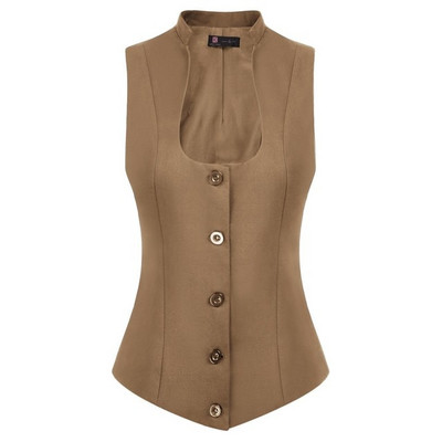 KK vintage jakas sieviešu topi ar U veida kakla izgriezumu, veste Mētelis bez piedurknēm, statīvs apkakle ar vienrindu vienkrāsainu, slaidu, apgrieztu vakara ballīti