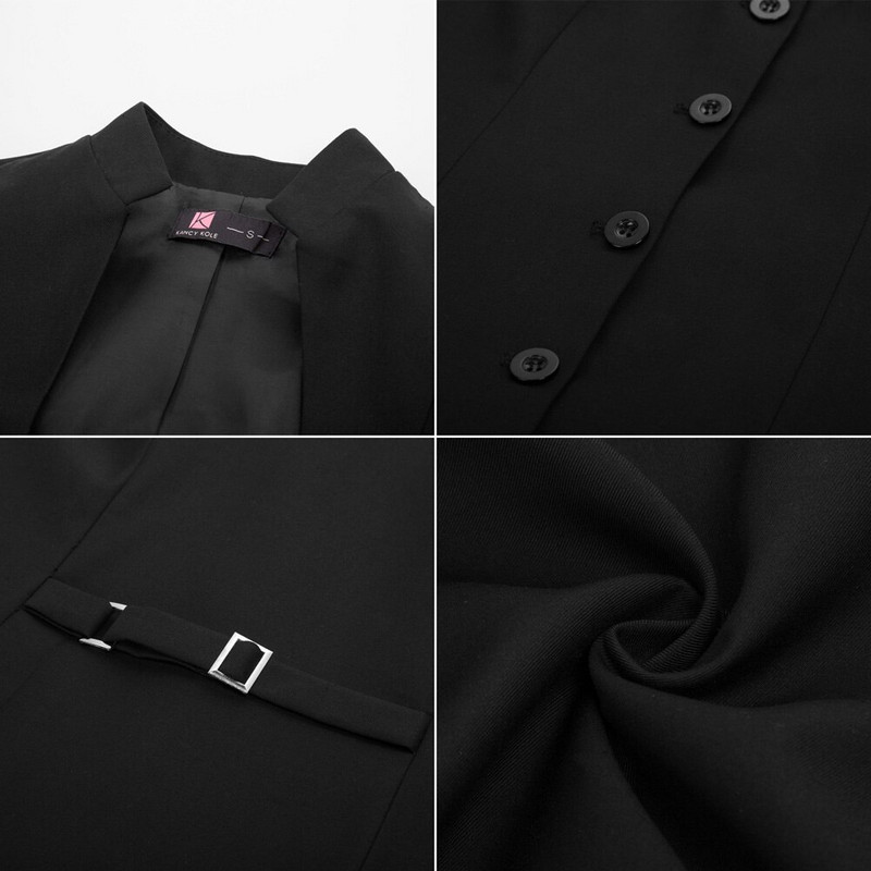 KK vintage jakas sieviešu topi ar U veida kakla izgriezumu, veste Mētelis bez piedurknēm, statīvs apkakle ar vienrindu vienkrāsainu, slaidu, apgrieztu vakara ballīti