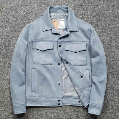 Mcikkny vīriešu pavasara rudens zamšādas ādas jakas, nolaižamas apkakles, ikdienas virsdrēbes, augšējais apģērbs vīriešiem, izmērs M-2XL