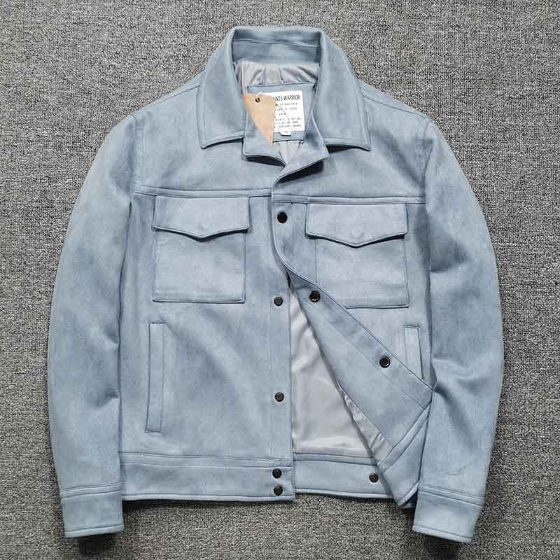 Mcikkny vīriešu pavasara rudens zamšādas ādas jakas, nolaižamas apkakles, ikdienas virsdrēbes, augšējais apģērbs vīriešiem, izmērs M-2XL