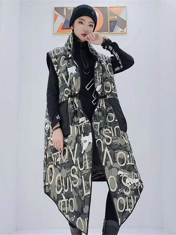 XITAO prsluk s uzorkom s printom, ženski modni džepni prsluk s obožavateljicom božice s jednim dojkom, jesen 2021., manjinski prsluk bez rukava s pismom GWJ1269