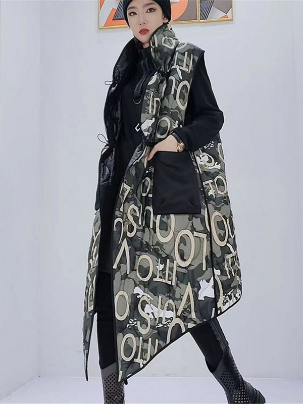 XITAO prsluk s uzorkom s printom, ženski modni džepni prsluk s obožavateljicom božice s jednim dojkom, jesen 2021., manjinski prsluk bez rukava s pismom GWJ1269