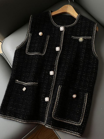 Proljetni ženski prsluk od umjetnog krzna nerca, luksuzni jednoredni prsluk, pleteni pulover, prsluk, prevelika jakna bez rukava C-133