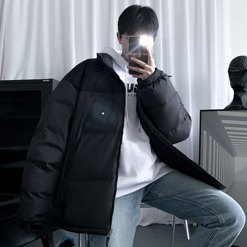 Ziemas modes vīriešu jakas biezas Harajuku korejiešu stila parkas Jauni vīriešu raibs krāsains mētelis vēja necaurlaidīgs silts vīriešu virsdrēbes