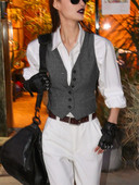 Női öltöny mellény Üzleti kabát karcsúsított formális mellény Retro gyapjú Tweed chalecos