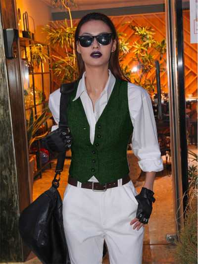Női öltöny mellény Üzleti kabát karcsúsított formális mellény Retro gyapjú Tweed chalecos