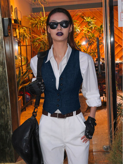 Női öltöny mellény Üzleti kabát karcsúsított formális mellény Retro gyapjú Tweed chalecos