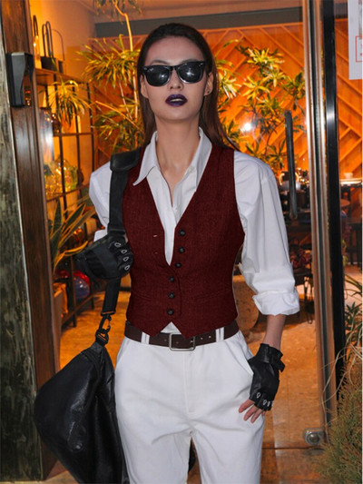 Női öltöny mellény Üzleti kabát karcsúsított formális mellény Retro gyapjú Tweed chalecos