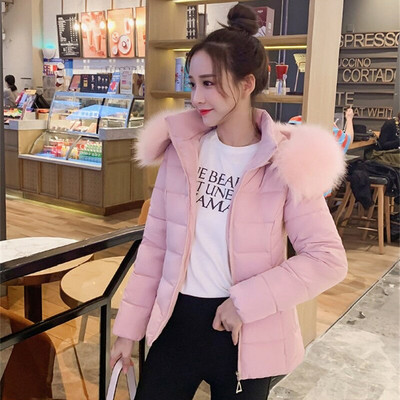 Ziemas jaka Jauna 2022. gada sieviešu parka ar kažokādas apkakli noņemamu cepuri Ikdienas sieviešu kokvilnas dūnu jaka Augstas kvalitātes īsi sieviešu mēteļi