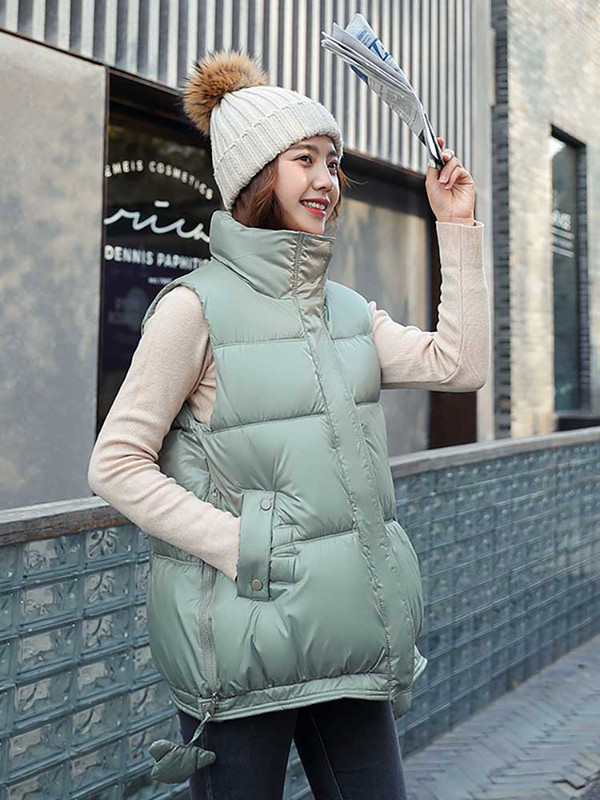 Dizajnerski ženski prsluk, slatka ležerna jednobojna jakna bez rukava, modni novi, jednostavni zimski ženski prsluk za 2022.