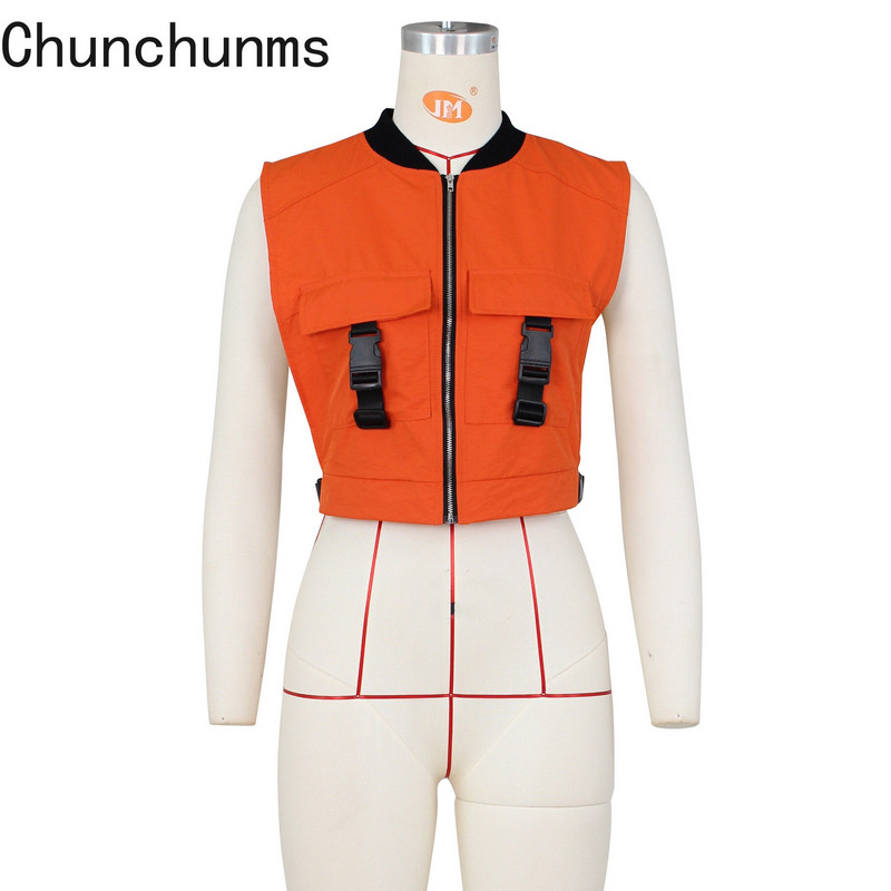 2022 Sexy Crop Veste Veste Jakas Sieviešu vasaras ikdienas kravas kabatas Skolas soma Josta Bez piedurknēm Mētelis Rāvējslēdzējs O Kakla augšdaļa