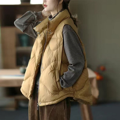 Ženska zimska jakna s bijelim prslukom s pačjim paperjem, samostojećim ovratnikom i patentnim zatvaračem, široka jakna bez rukava, ženski ultra lagani prsluk Kaput s pačjim paperjem