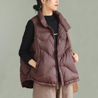 Ženska zimska jakna s bijelim prslukom s pačjim paperjem, samostojećim ovratnikom i patentnim zatvaračem, široka jakna bez rukava, ženski ultra lagani prsluk Kaput s pačjim paperjem