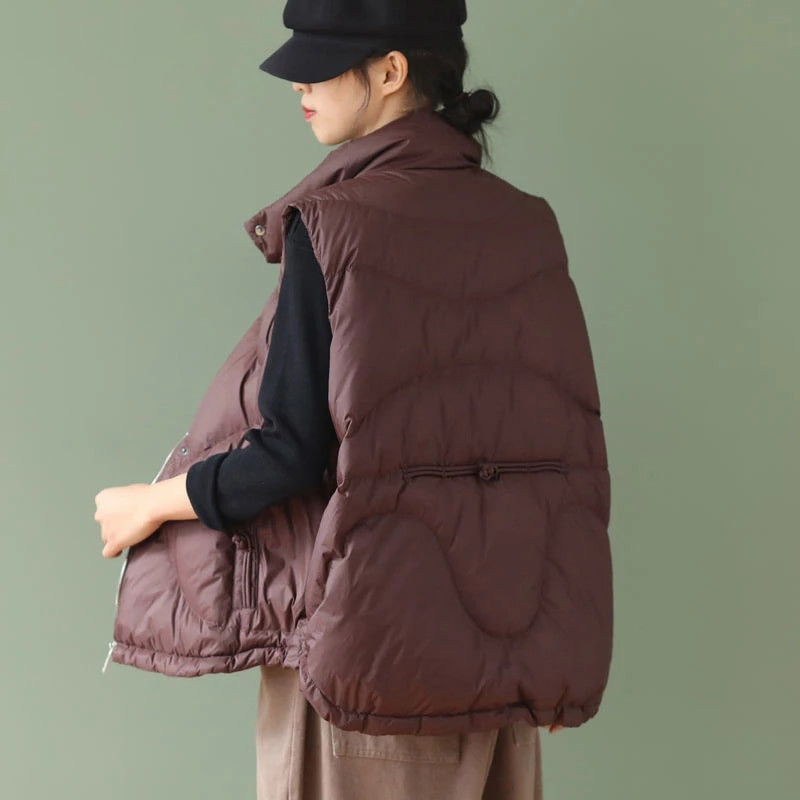 Ženska zimska jakna s bijelim prslukom s pačjim paperjem, samostojećim ovratnikom i patentnim zatvaračem, široka jakna bez rukava, ženski ultra lagani prsluk Kaput s pačjim paperjem