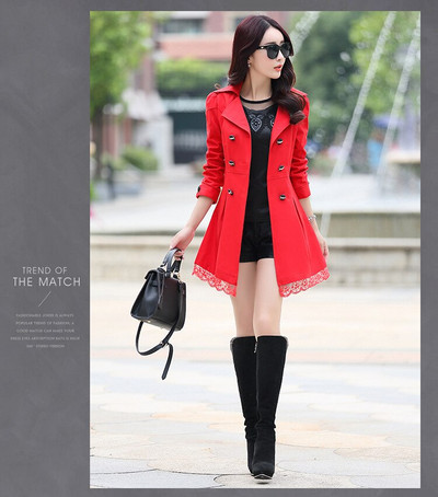 Trenč kaput Ženski kaput s duplim kopčanjem Čipkani ženski jesenski ležerni kaputi Vjetrovka Topla odjeća Preveliki baloner Vruća rasprodaja