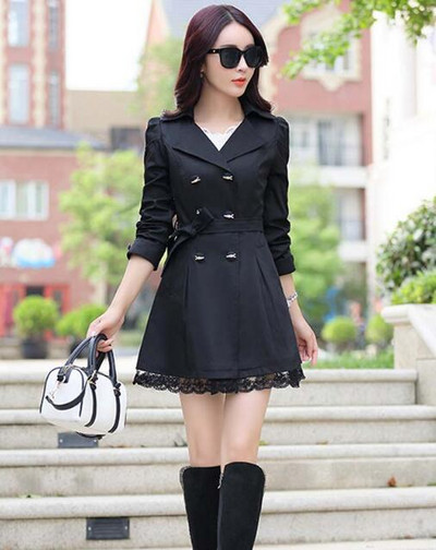 Trenč kaput Ženski kaput s duplim kopčanjem Čipkani ženski jesenski ležerni kaputi Vjetrovka Topla odjeća Preveliki baloner Vruća rasprodaja