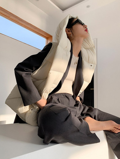 Lagabogy 2022 augstākās kvalitātes sieviešu jaka bez piedurknēm, brīva veste ar kapuci, ikdienas virsdrēbes sieviešu ziemas 90% balta pīles dūnu veste