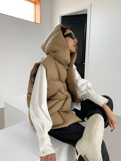 Lagabogy 2022 augstākās kvalitātes sieviešu jaka bez piedurknēm, brīva veste ar kapuci, ikdienas virsdrēbes sieviešu ziemas 90% balta pīles dūnu veste