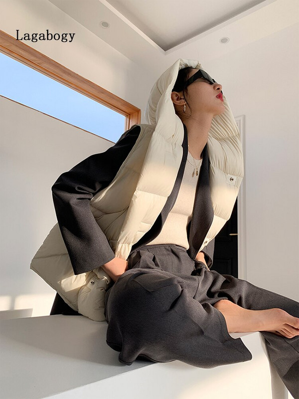 Lagabogy 2022 augstākās kvalitātes sieviešu jaka bez piedurknēm, brīva veste ar kapuci, ikdienas virsdrēbes sieviešu ziemas 90% balta pīles dūnu veste