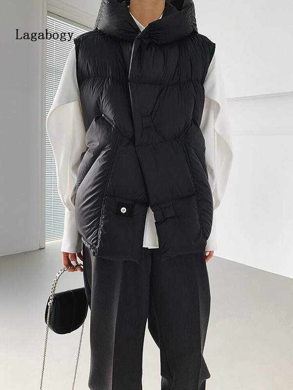 Lagabogy 2022 augstākās kvalitātes sieviešu jaka bez piedurknēm, brīva veste ar kapuci, ikdienas virsdrēbes sieviešu ziemas 90% balta pīles dūnu veste