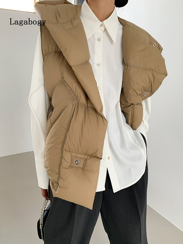 Lagabogy 2022 augstākās kvalitātes sieviešu jaka bez piedurknēm, brīva veste ar kapuci, ikdienas virsdrēbes sieviešu ziemas 90% balta pīles dūnu veste