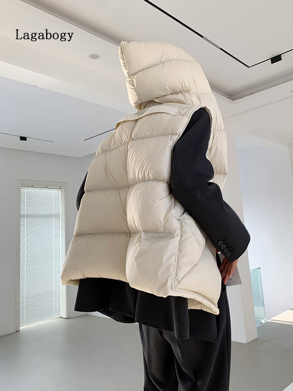 Lagabogy 2022 augstākās kvalitātes sieviešu jaka bez piedurknēm, brīva veste ar kapuci, ikdienas virsdrēbes sieviešu ziemas 90% balta pīles dūnu veste