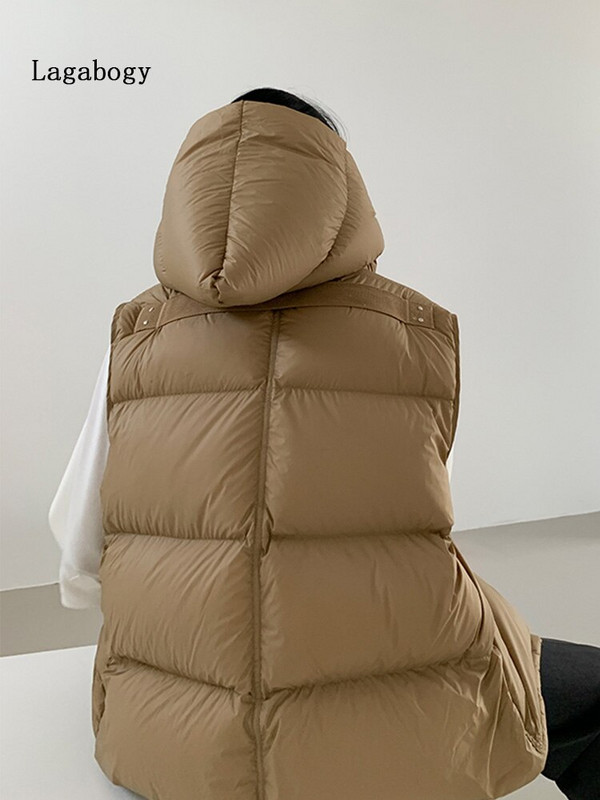 Lagabogy 2022 augstākās kvalitātes sieviešu jaka bez piedurknēm, brīva veste ar kapuci, ikdienas virsdrēbes sieviešu ziemas 90% balta pīles dūnu veste