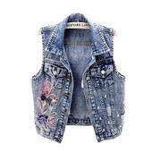 Proljetno-jesenski prsluk Ženski prsluk 2022. Novi korejski traper prsluk s cvjetnim perlama Ženska kratka jeans jakna bez rukava