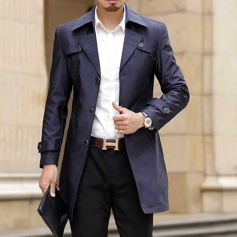 Thoshine márka tavaszi őszi férfi hosszú kabátok Kiváló minőségű gombok Férfi divatos felsőruházat dzsekik elegáns alkalmi nagy méretű