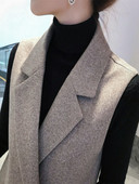 Sieviešu gara sarža vilnas veste, brīvs mētelis bez piedurknēm