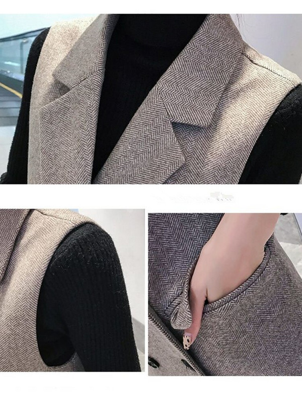 Sieviešu gara sarža vilnas veste, brīvs mētelis bez piedurknēm