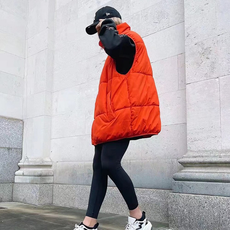 Ženske jakne s dolčevitom Preveliki pufer prsluk Narančasti prsluci za žene Podstavljeni prsluk Ženski ženski zimski kaputi Topao prsluk