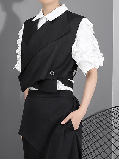 [EAM] Sieviešu brīva piegriezuma melna krusta šķelto locītavu temperamenta veste jauna atloks bez piedurknēm modes plūdmaiņas Pavasara rudens 2022 WD812