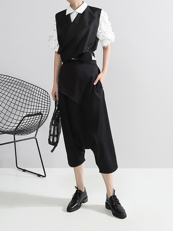 [EAM] Sieviešu brīva piegriezuma melna krusta šķelto locītavu temperamenta veste jauna atloks bez piedurknēm modes plūdmaiņas Pavasara rudens 2022 WD812