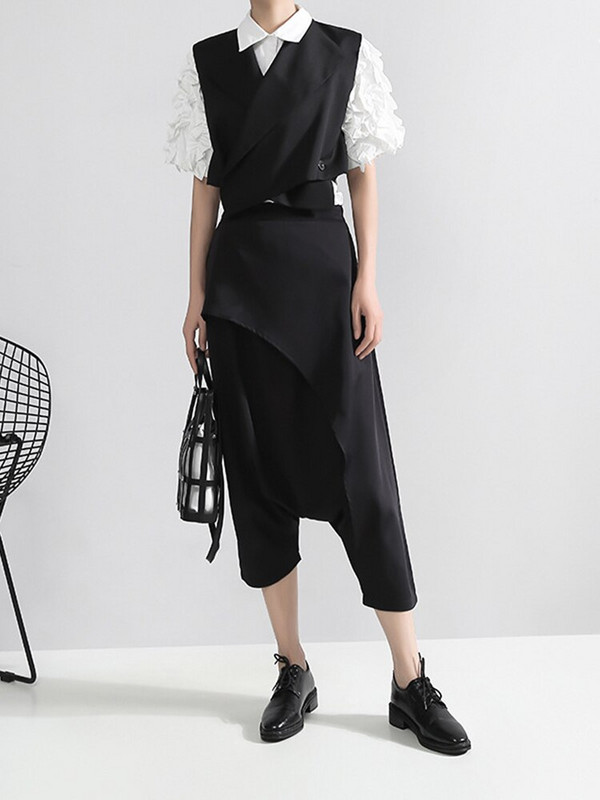 [EAM] Sieviešu brīva piegriezuma melna krusta šķelto locītavu temperamenta veste jauna atloks bez piedurknēm modes plūdmaiņas Pavasara rudens 2022 WD812