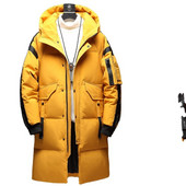 Vīriešu ziemas jauna dūnu jaka ar kapuci gara stila vīriešu un sieviešu tāds pats dūnu mētelis pusaudžiem modes balti pāri ar dūnu jaku