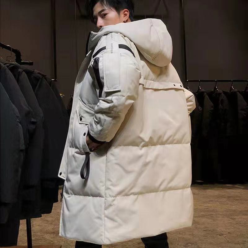 Vīriešu ziemas jauna dūnu jaka ar kapuci gara stila vīriešu un sieviešu tāds pats dūnu mētelis pusaudžiem modes balti pāri ar dūnu jaku
